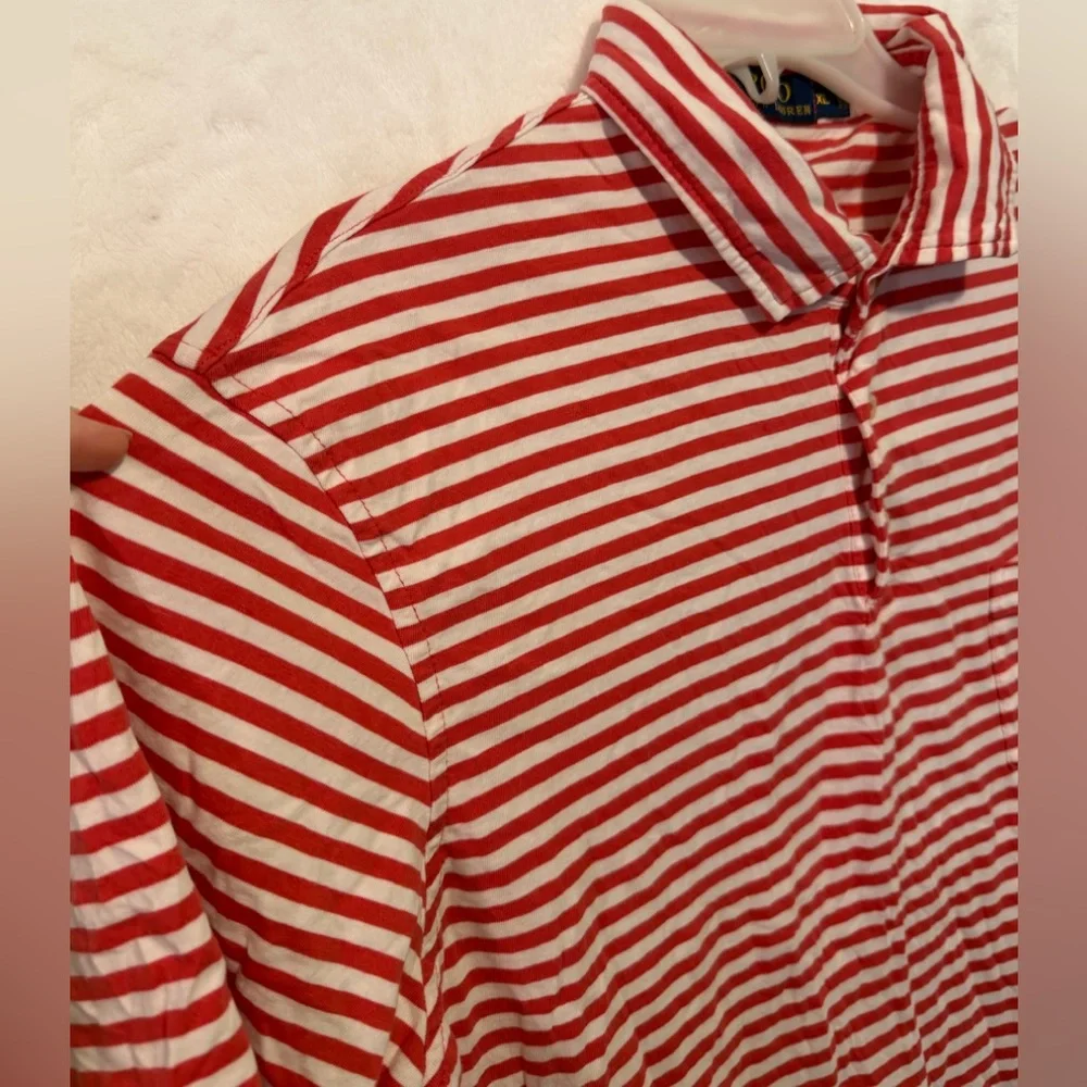 Polo Ralph Lauren Shirt Mens XL Short Sleeve Red White Striped Soft Cotton
